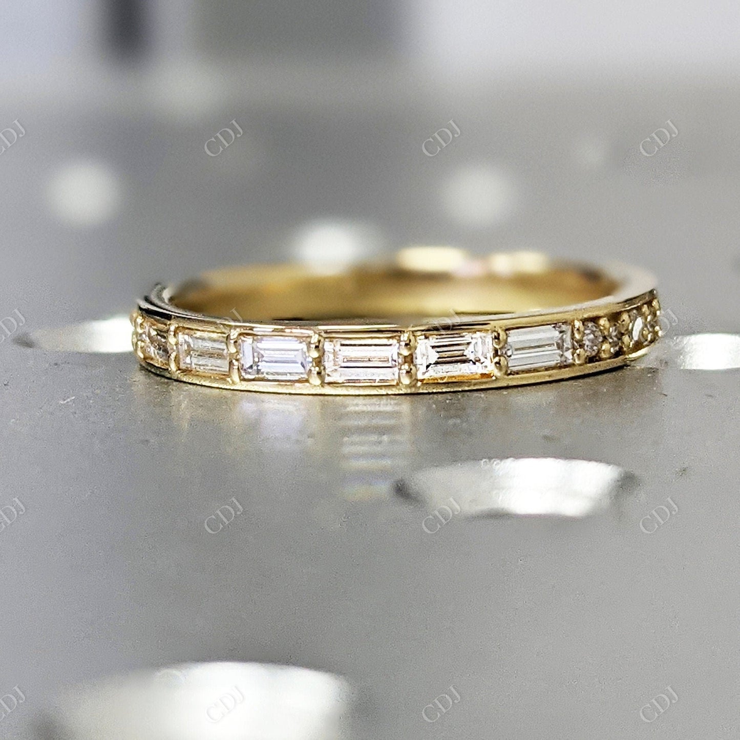 Baguette  2.0MM Ultra Thin Diamond Stackable Ring  customdiamjewel 10 KT Yellow Gold VVS-EF