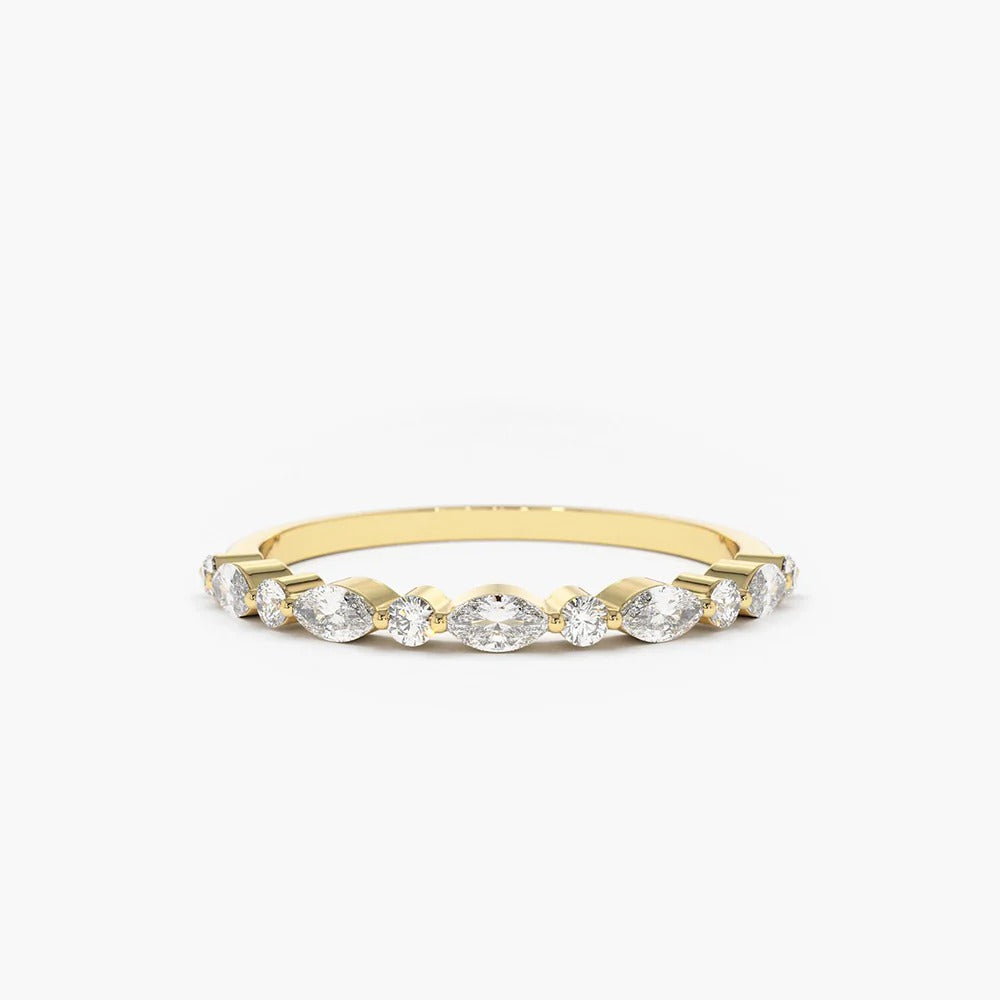 0.28CTW Alternating Marquise Round Cut Diamond Wedding Band  customdiamjewel 10KT Yellow Gold VVS-EF