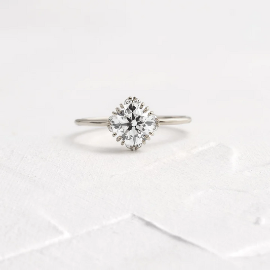 Round Cut Moissanite Antique Style Engagement Ring  customdiamjewel 10KT White Gold VVS-EF