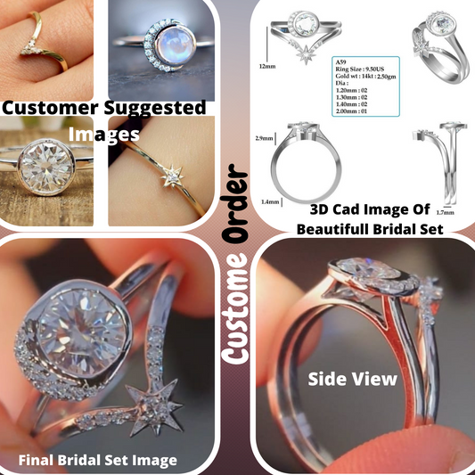 Moon Moissanite Ring Star Curve Wedding Band Bridal Ring Set  customdiamjewel   