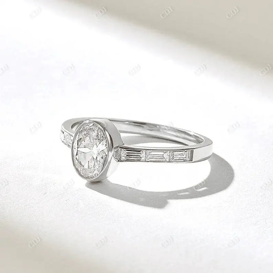 0.93CTW Bezel Oval Diamond Half Eternity Engagement Ring  customdiamjewel 10KT White Gold VVS-EF