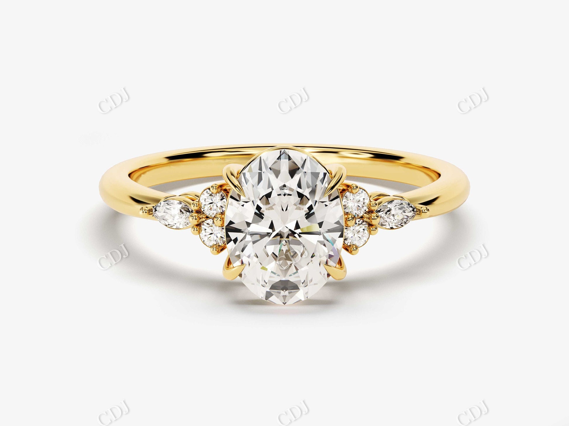 Oval Cut Moissanite Cluster Diamond Engagement Ring  customdiamjewel 10KT Yellow Gold VVS-EF