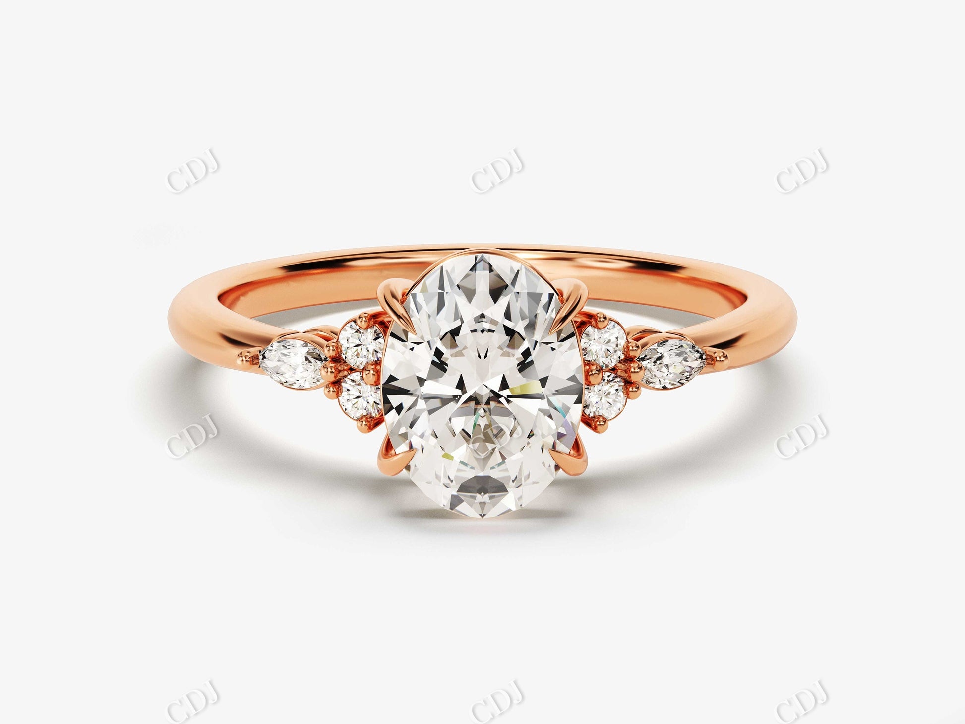 Oval Cut Moissanite Cluster Diamond Engagement Ring  customdiamjewel 10KT Rose Gold VVS-EF