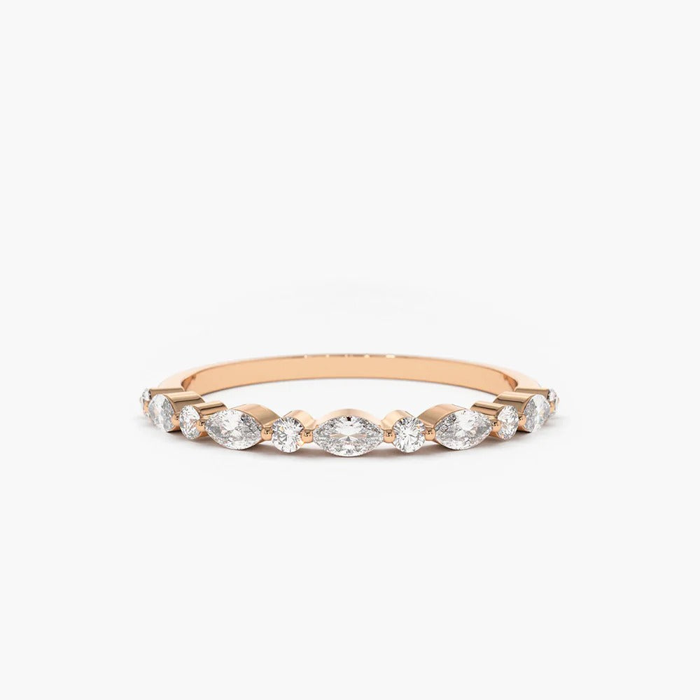 0.28CTW Alternating Marquise Round Cut Diamond Wedding Band  customdiamjewel 10KT Rose Gold VVS-EF