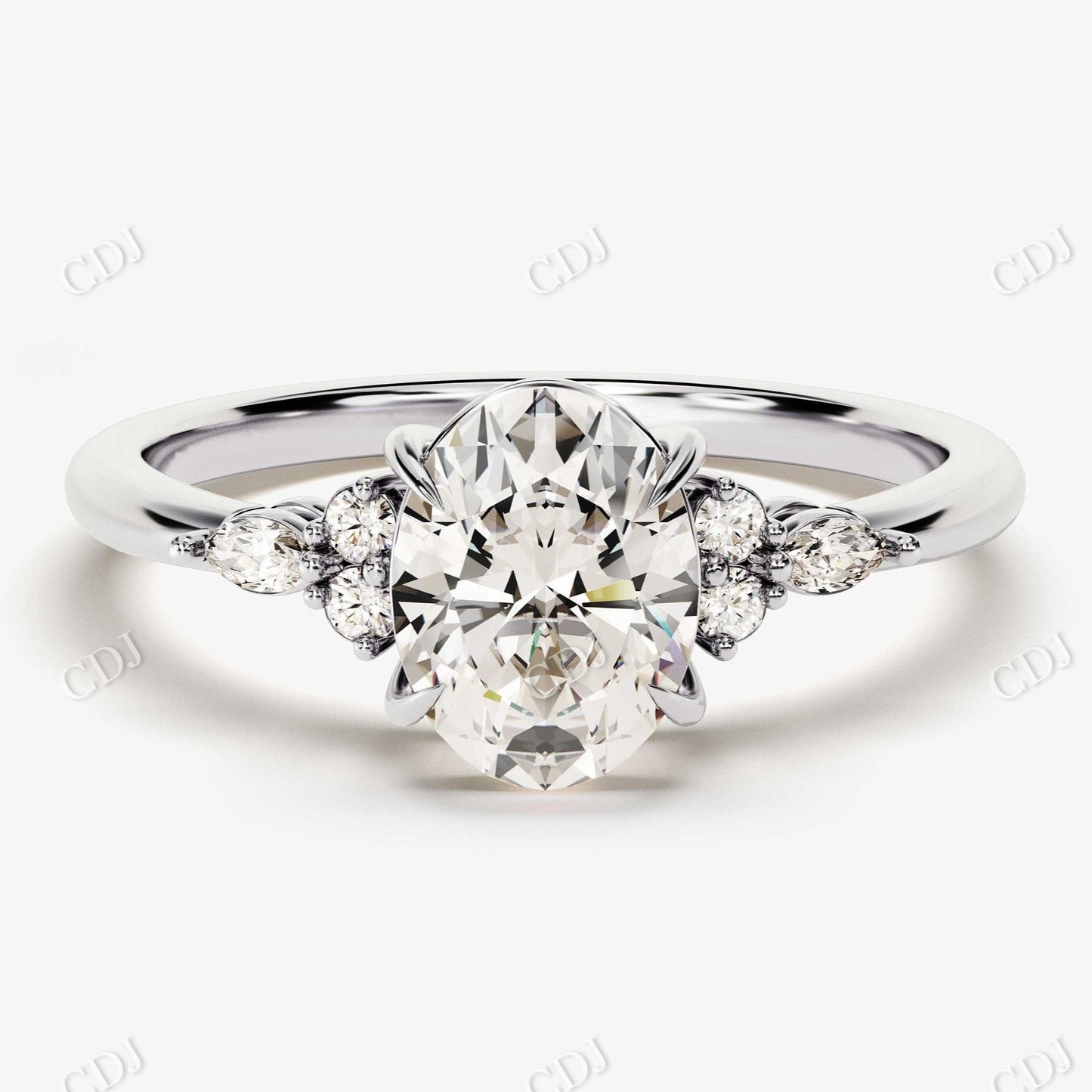Oval Cut Moissanite Cluster Diamond Engagement Ring  customdiamjewel 10KT White Gold VVS-EF