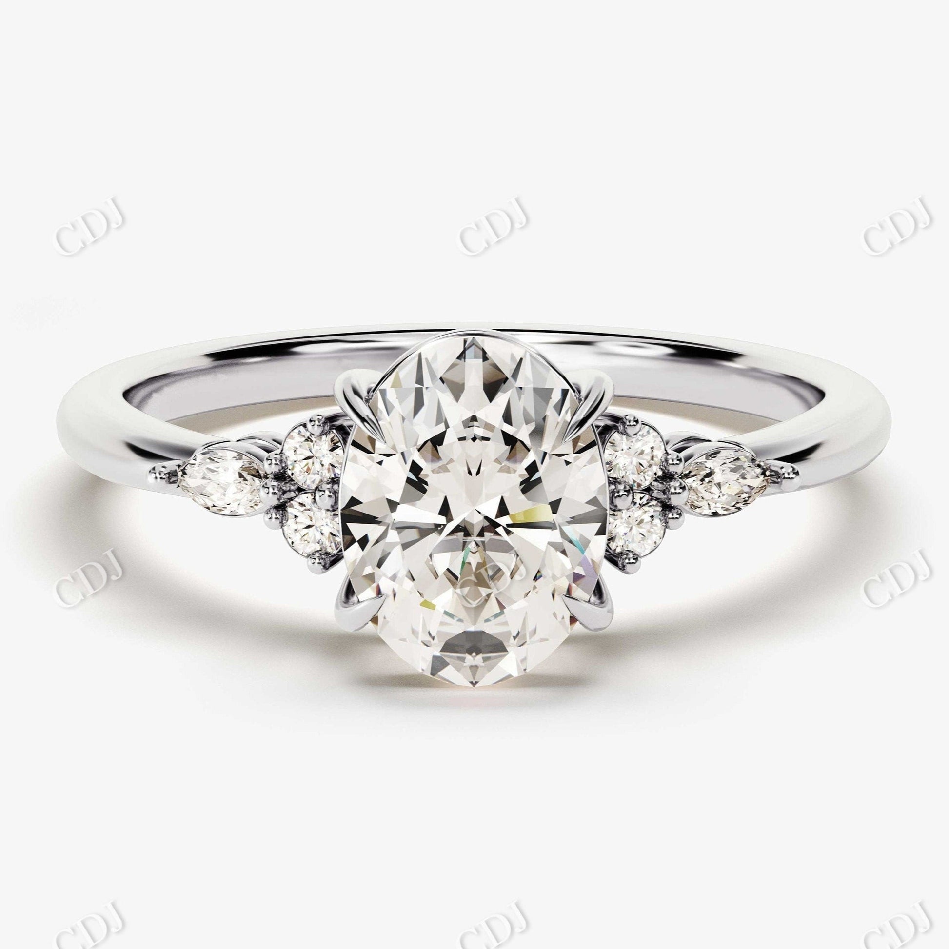 Oval Cut Moissanite Cluster Diamond Engagement Ring  customdiamjewel 10KT White Gold VVS-EF