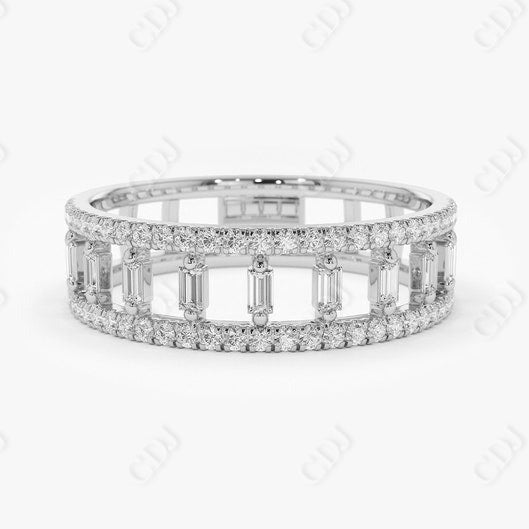 0.40CTW Lab Grown Micro Pave Baguette Diamond Band  customdiamjewel Sterling Silver White Gold VVS-EF