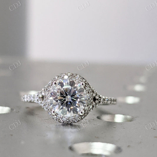 Old European Cut Moissanite Halo Split Shank Engagement Ring  customdiamjewel 10KT White Gold VVS-EF