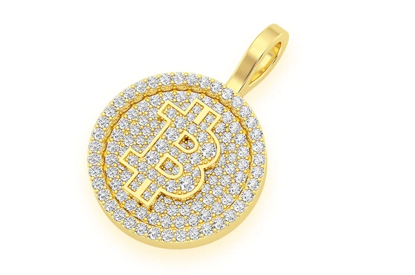 1.10CTW 14k Gold Unique Bitcoin Pendant