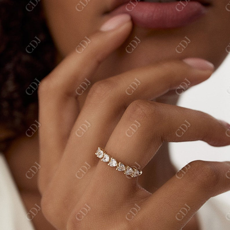 0.90CTW Lab Grown Heart Cut Half Eternity Diamond Band  customdiamjewel   