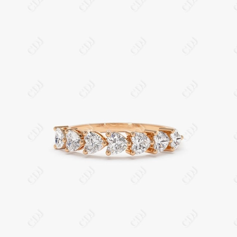 0.90CTW Lab Grown Heart Cut Half Eternity Diamond Band  customdiamjewel Sterling Silver Rose Gold VVS-EF