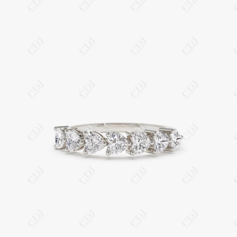 0.90CTW Lab Grown Heart Cut Half Eternity Diamond Band  customdiamjewel Sterling Silver White Gold VVS-EF