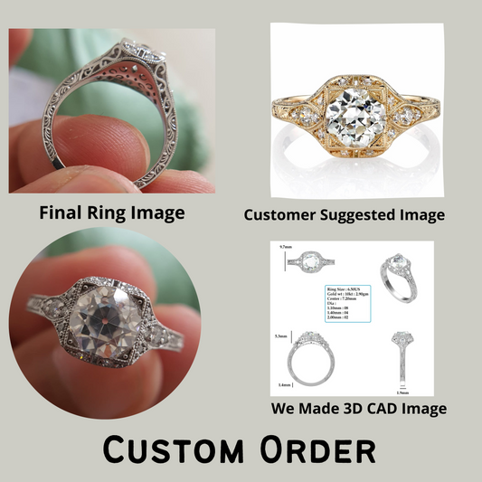 Old European Antique Moissanite Engagement Ring, Art Deco Textured Wedding Band Ring  customdiamjewel   