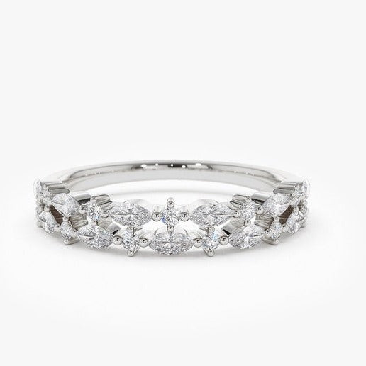 0.55CTW Marquise And Round Natural Diamond Double Row Band  customdiamjewel 10 KT Solid Gold White Gold VVS-EF