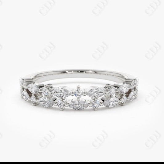 0.55CTW Lab Grown Marquise Round Diamond Wedding Band  customdiamjewel Sterling Silver White Gold VVS-EF