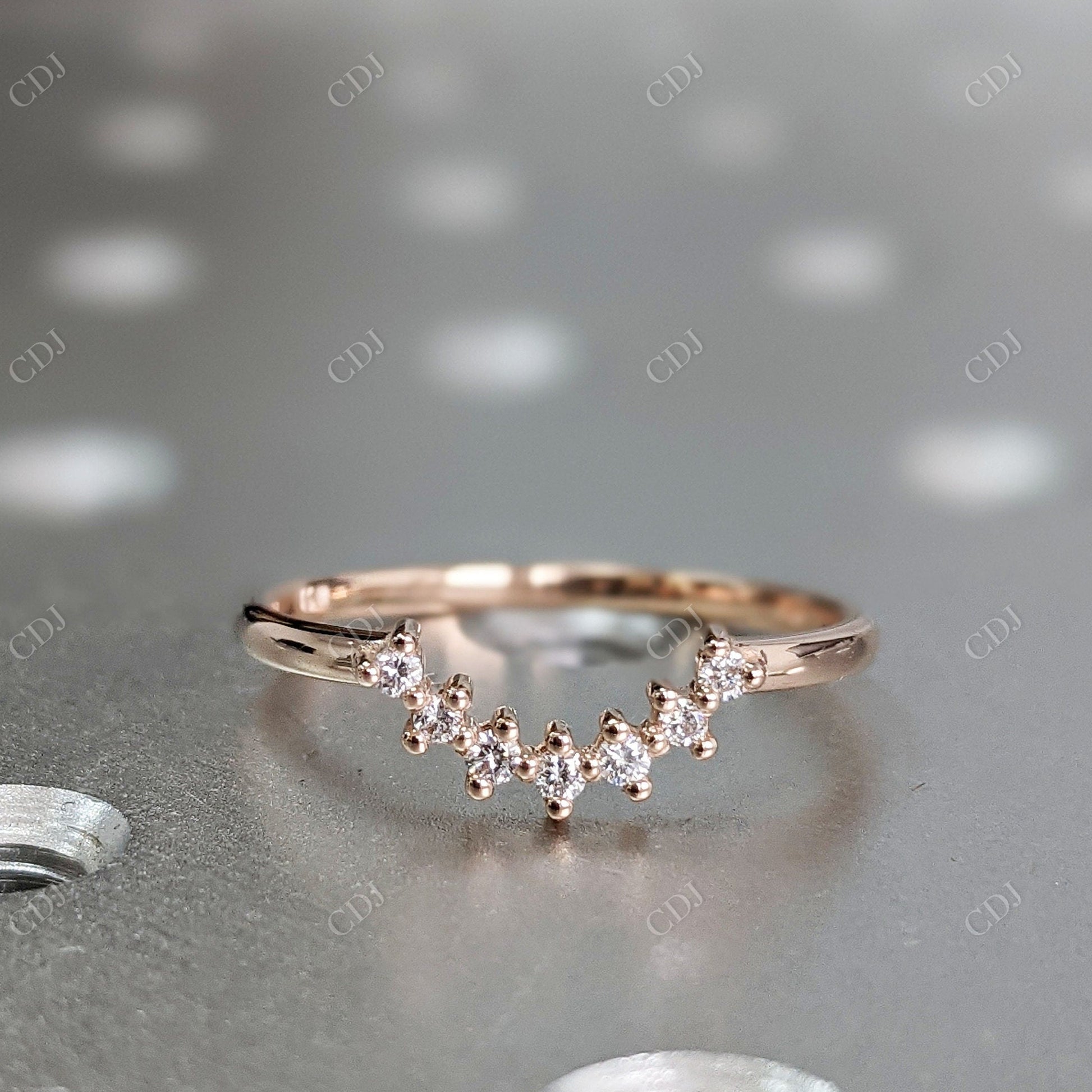 0.08CT Round Cut CVD Diamond Stacking Curved Wedding Band  customdiamjewel 10KT Rose Gold VVS-EF