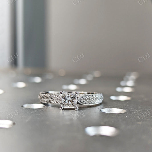 Princess Cut Engraved Vintage Band Solitaire Engagement Ring  customdiamjewel 10KT White Gold VVS-EF