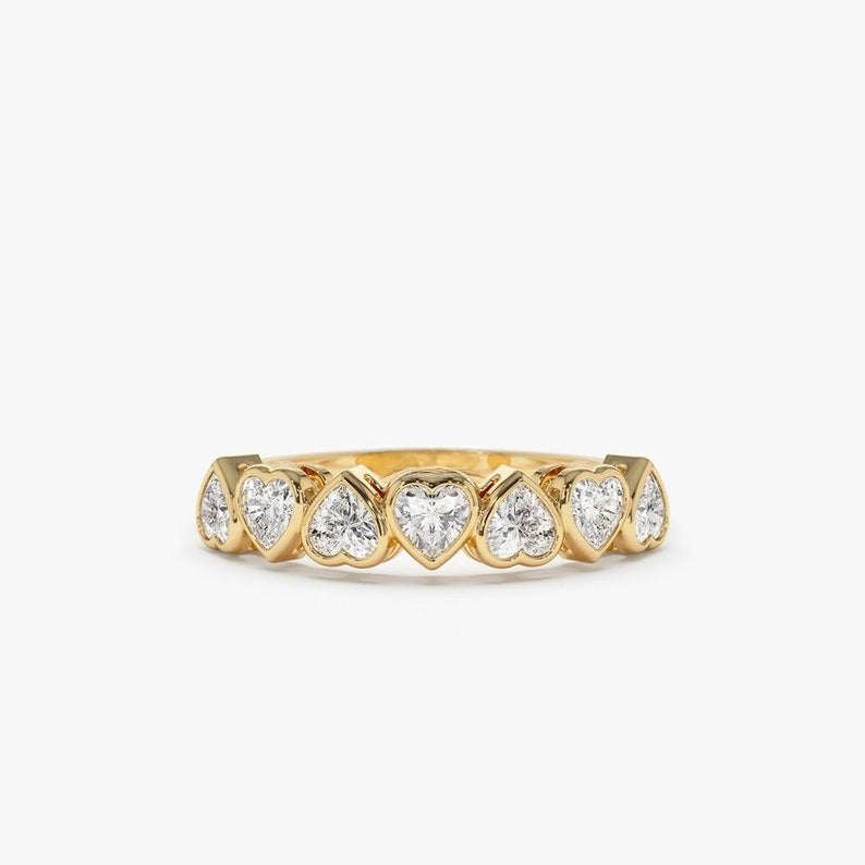 0.90CTW Heart Shape Natural Diamond Bezel Set Half Eternity Band  customdiamjewel 10 KT Solid Gold Yellow Gold VVS-EF