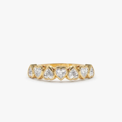 0.90CTW Heart Shape Natural Diamond Bezel Set Half Eternity Band  customdiamjewel 10 KT Solid Gold Yellow Gold VVS-EF