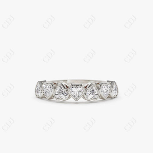 0.90CTW Lab Grown Diamond Heart Cut Bezel Set Wedding Band  customdiamjewel Sterling Silver White Gold VVS-EF