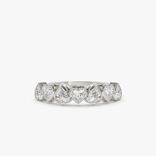 0.90CTW Heart Shape Natural Diamond Bezel Set Half Eternity Band  customdiamjewel 10 KT Solid Gold White Gold VVS-EF