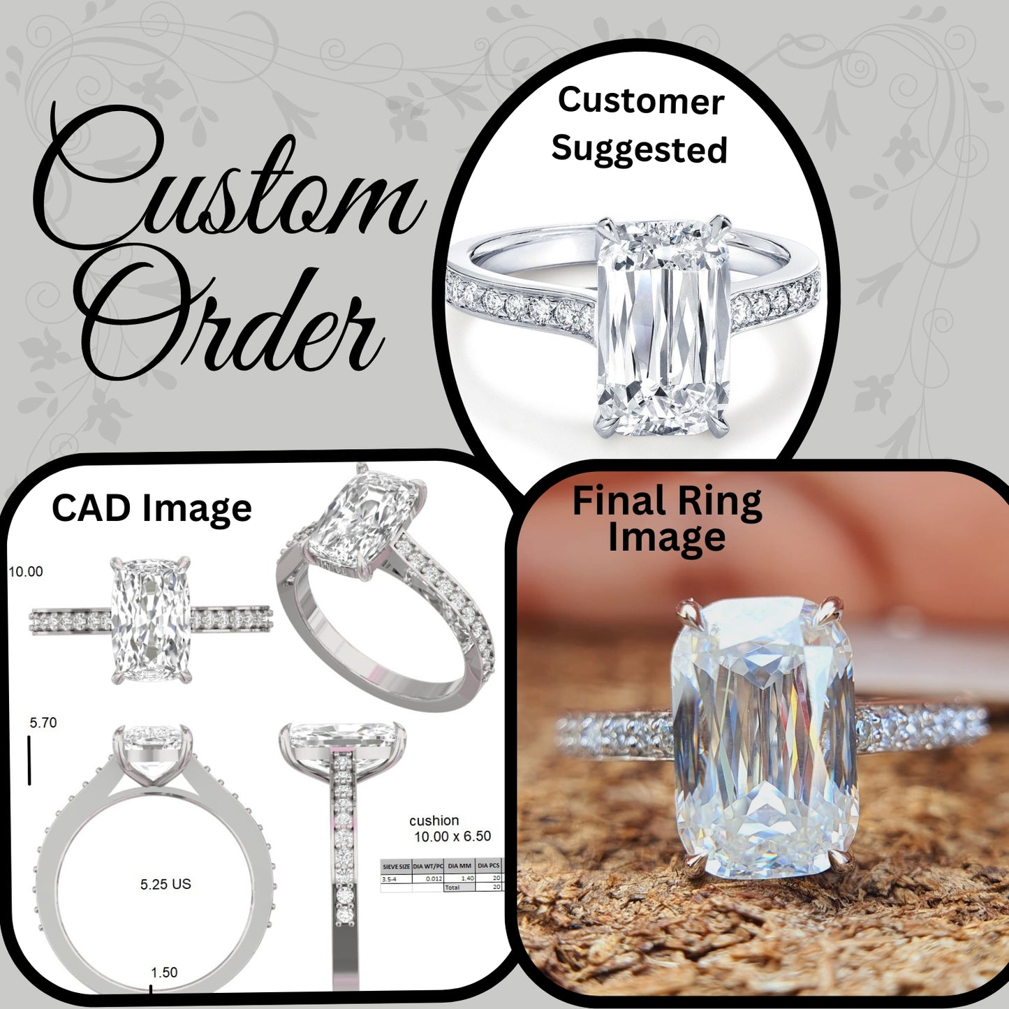 Antique Criss Cut Moissanite Engagement Ring  customdiamjewel   