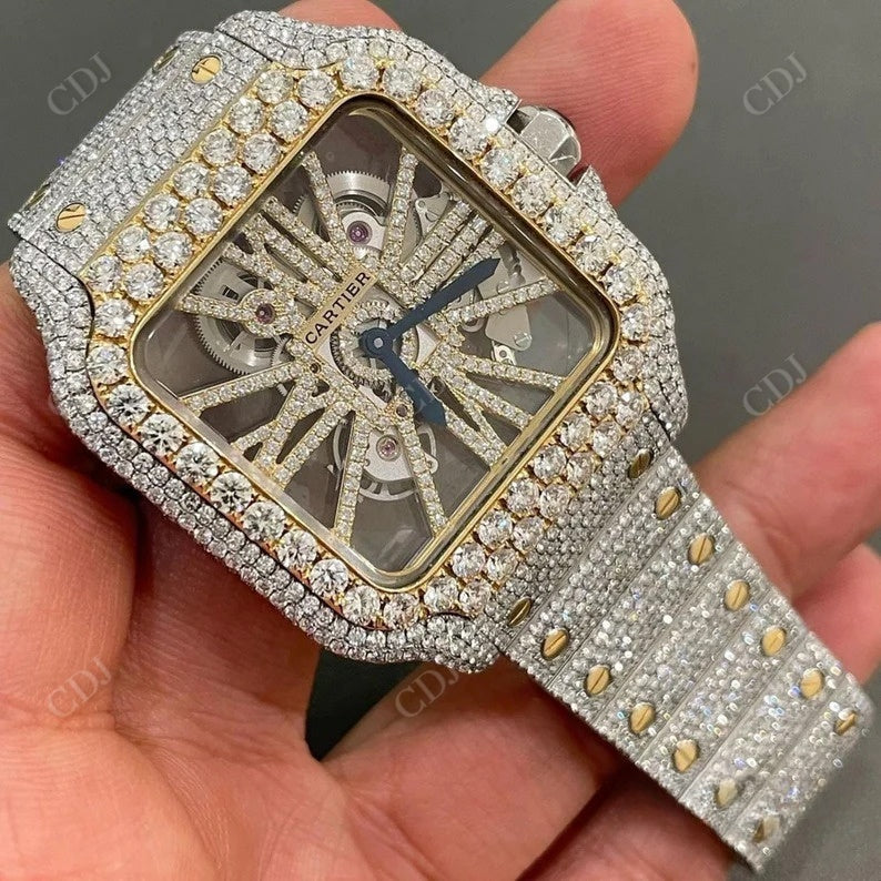 Custom Luxury Gold Stainless Steel Cartier Diamond Watch