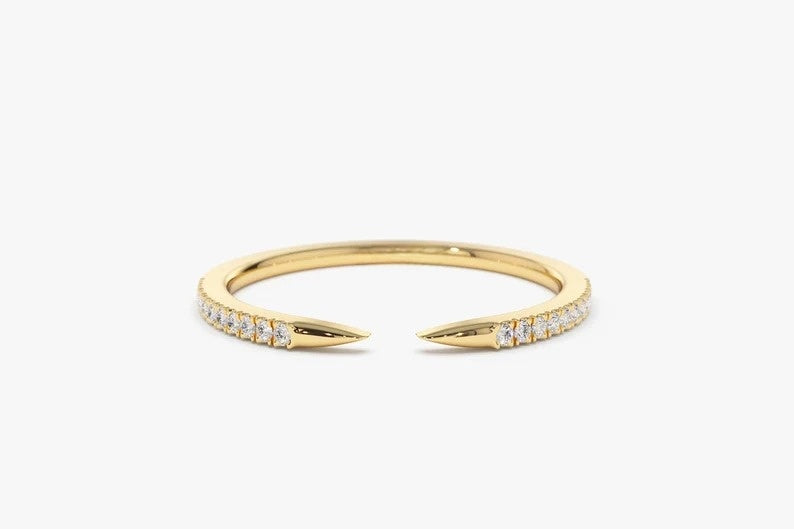 Snake Tail Open Claw Diamond Wedding Band  customdiamjewel 10KT Yellow Gold VVS-EF