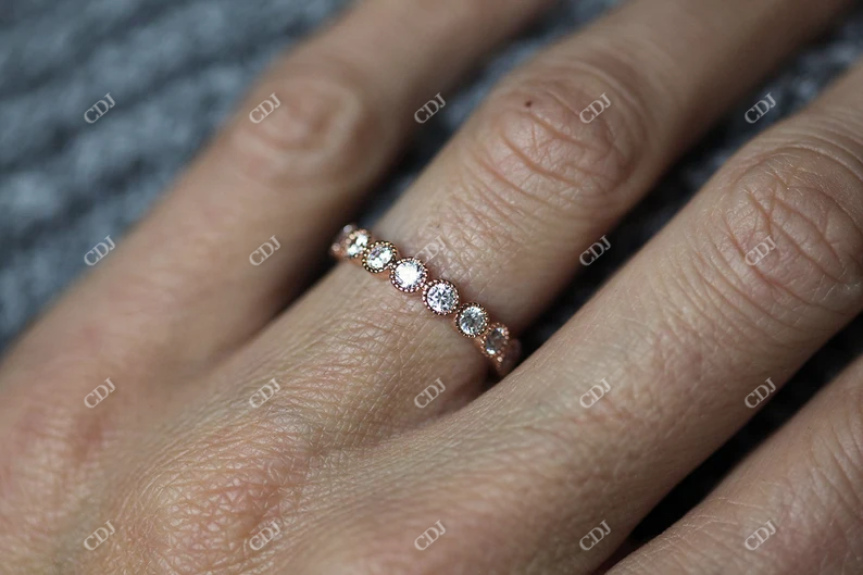 Milgrain Round Cut Moissanite Wedding Band  customdiamjewel   