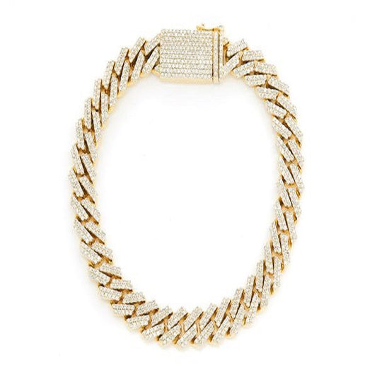 Iced Out Hip Hop Yellow Gold Cuban Link Bracelet  customdiamjewel   