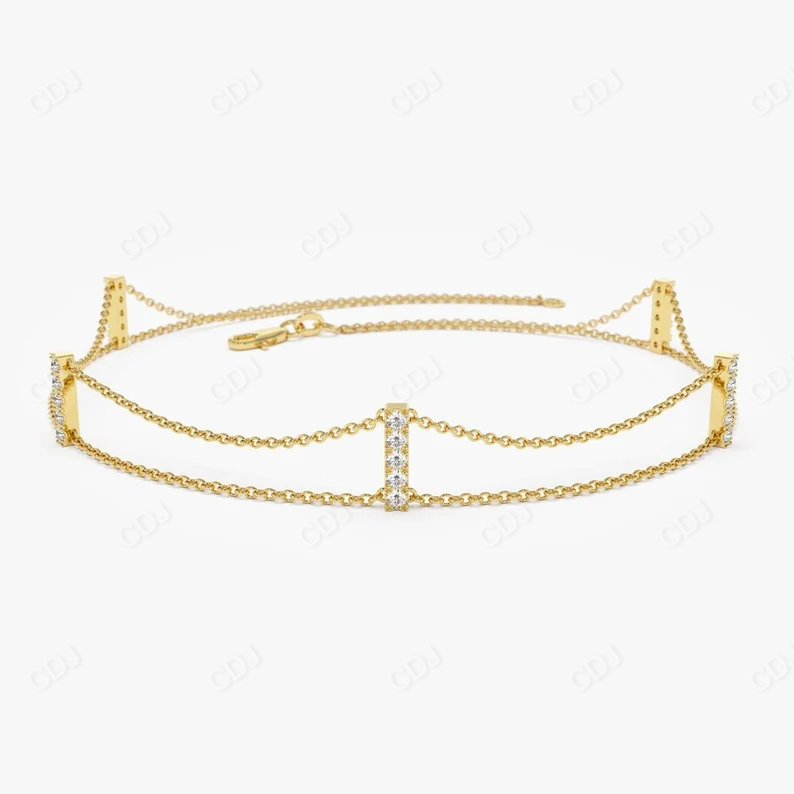 Minimal 14k Gold 5 Station Diamond Bar Bracelet