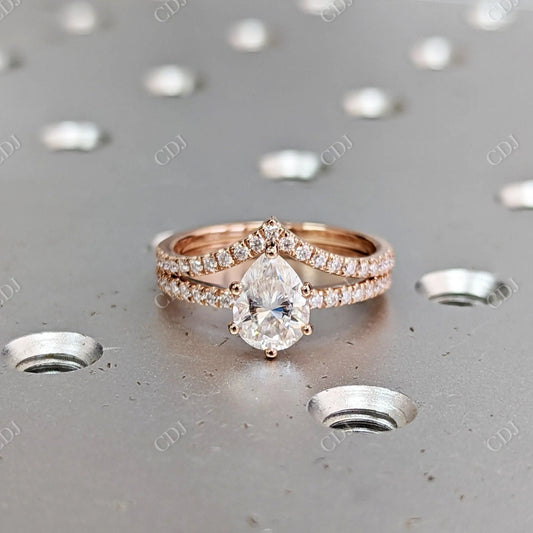 1.15CT Pear Cut Moissanite Engagement Ring Set  customdiamjewel 10KT Rose Gold VVS-EF