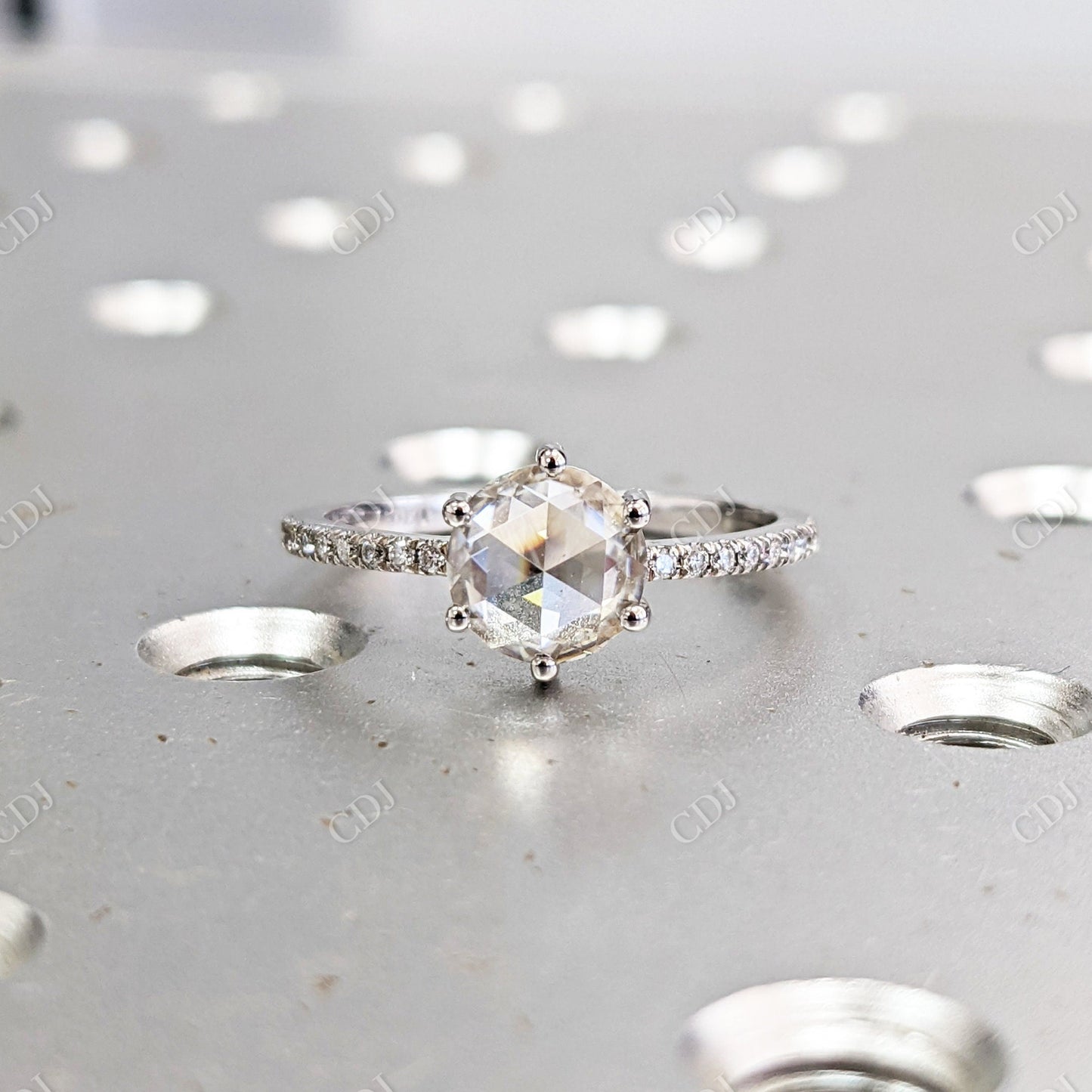 0.10CT Round Rose Cut Moissanite Engagement Ring  customdiamjewel 10KT White Gold VVS-EF