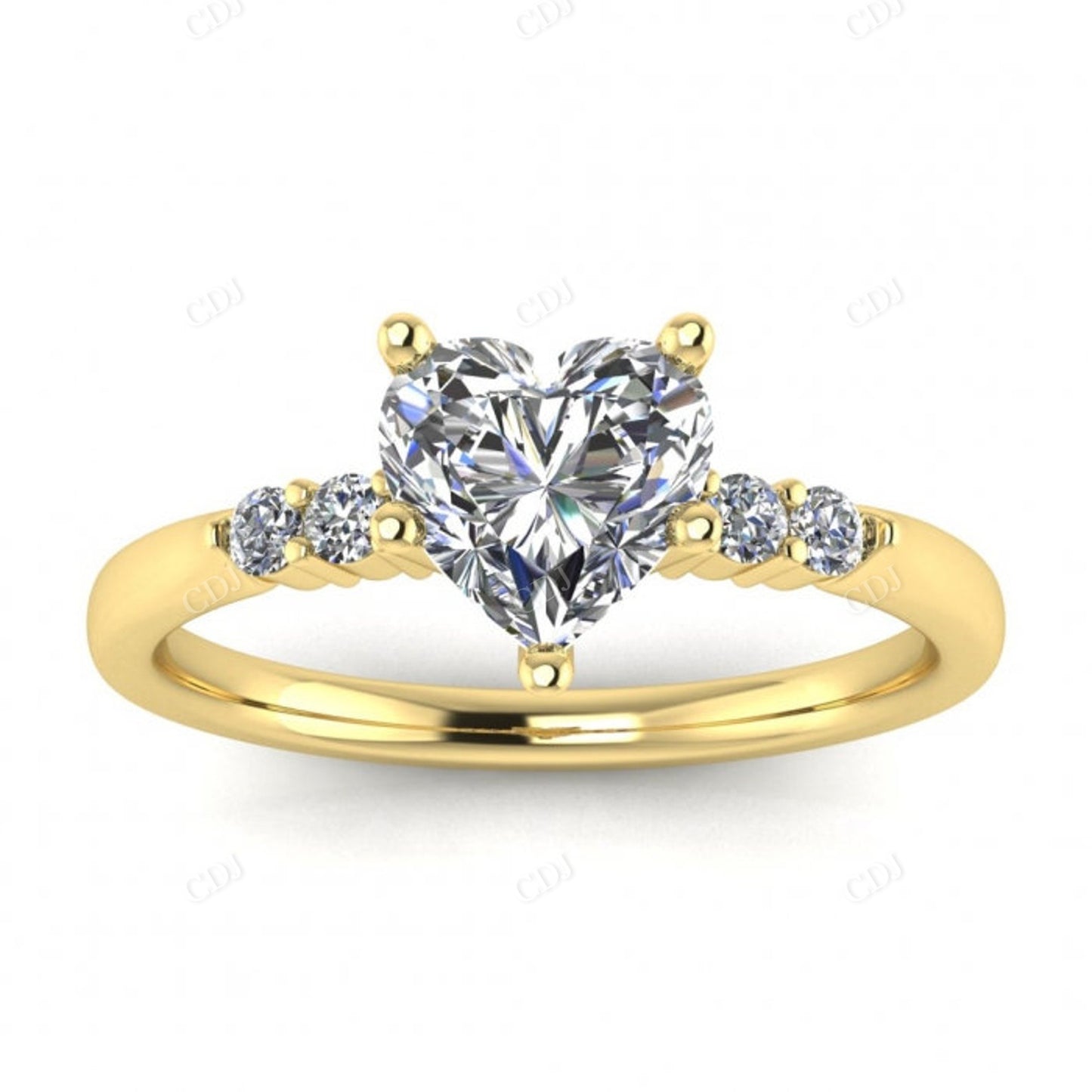 White Gold Delicate Heart Shaped Moissanite Shared Prongs Ring