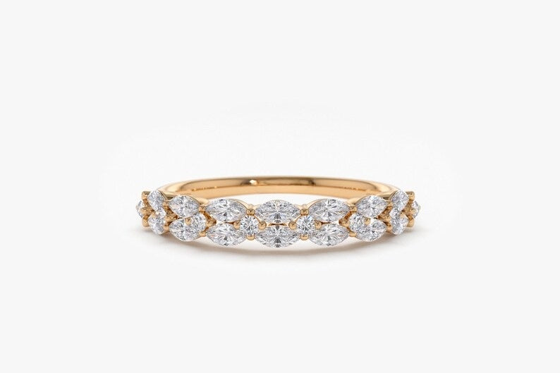 0.68CTW Marquise Cut Natural Diamond Double Row Half Eternity Band  customdiamjewel 10 KT Solid Gold Rose Gold VVS-EF