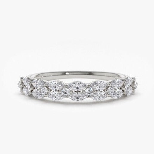 0.68CTW Marquise Cut Natural Diamond Double Row Half Eternity Band  customdiamjewel 10 KT Solid Gold White Gold VVS-EF