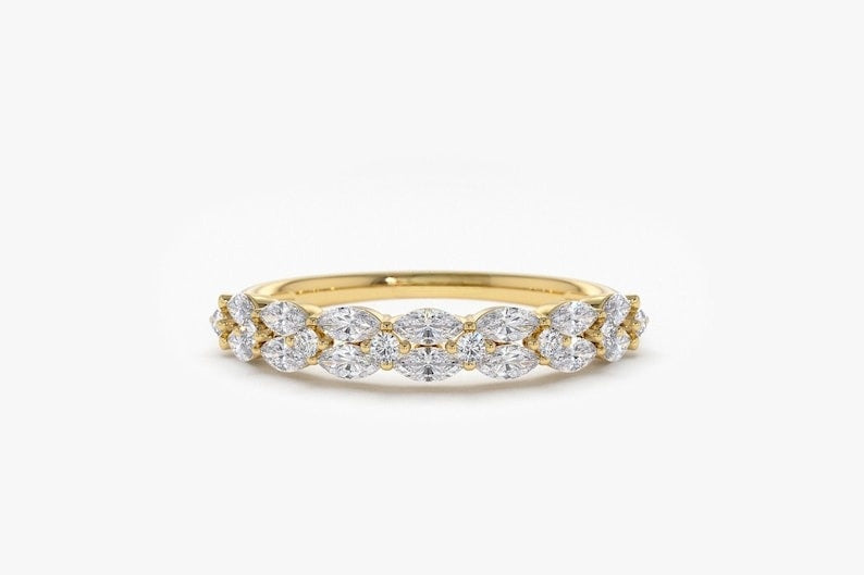 0.68CTW Marquise Cut Natural Diamond Double Row Half Eternity Band  customdiamjewel 10 KT Solid Gold Yellow Gold VVS-EF
