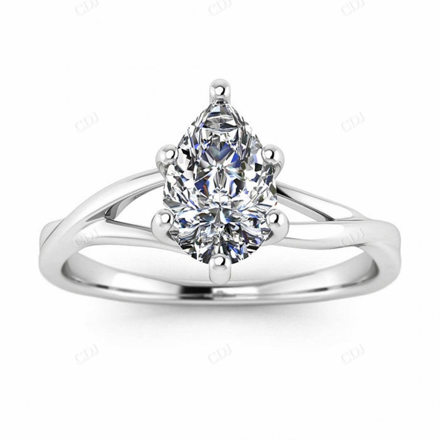 White Gold Twisted Band Pear Shaped Moissanite Engagement Ring