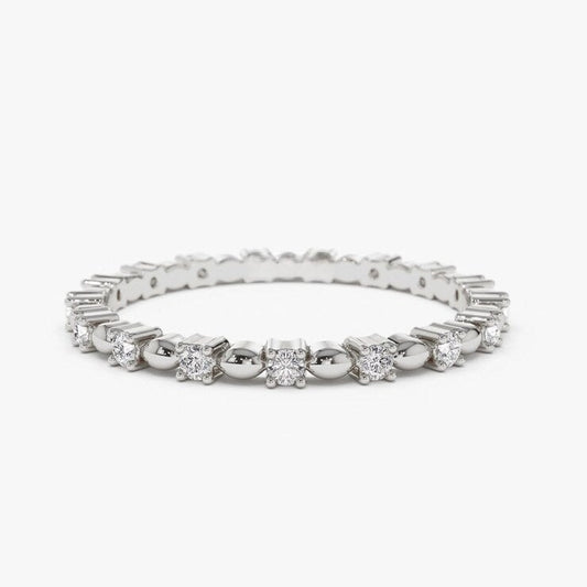0.20CTW Oval Gold Bead and Natural Diamond Stackable Wedding Band  customdiamjewel 10 KT Solid Gold White Gold VVS-EF