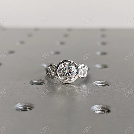 2.00CTW Round Bezel Three Stone Moissanite Engagement Ring  customdiamjewel 10KT White Gold VVS-EF