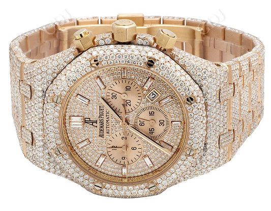 Rose Gold Plated Full Diamond Men's Audemars Piguet Chrono Watch customdiamjewel
