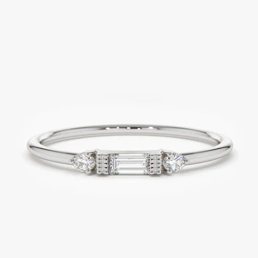 0.09CTW Baguette Cut Lab Grown Diamond Three stone Wedding Band  customdiamjewel 10KT White Gold VVS-EF