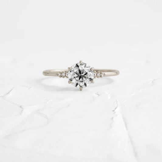 Round Moissanite 6 Prong Cluster Wedding Ring  customdiamjewel 10KT White Gold VVS-EF