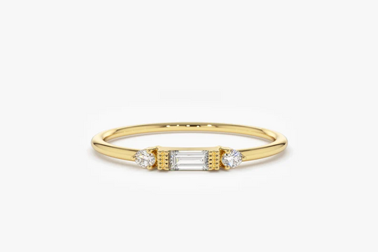 0.09CTW Baguette Cut Lab Grown Diamond Three stone Wedding Band  customdiamjewel 10KT Yellow Gold VVS-EF