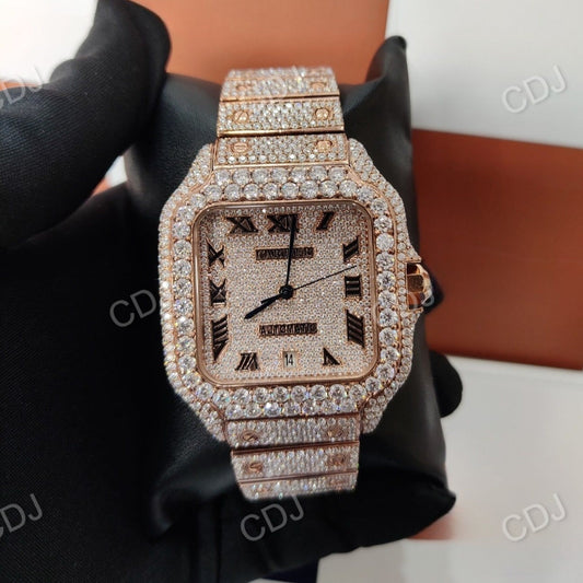 Full Rose cartier Santos Wrist Watch For Men customdiamjewel