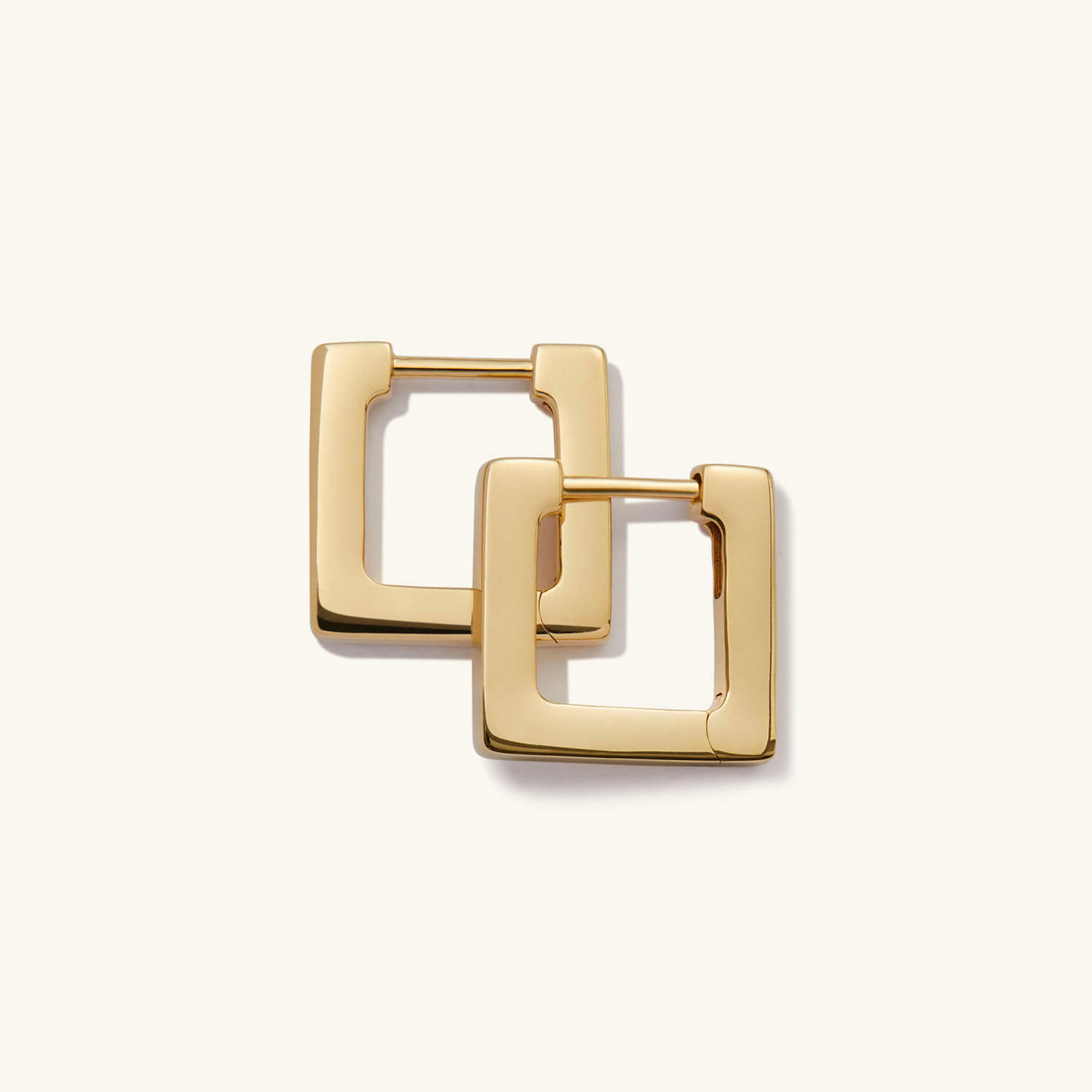 Square Shape Block Small Hoops 18K Yellow Gold Earrings