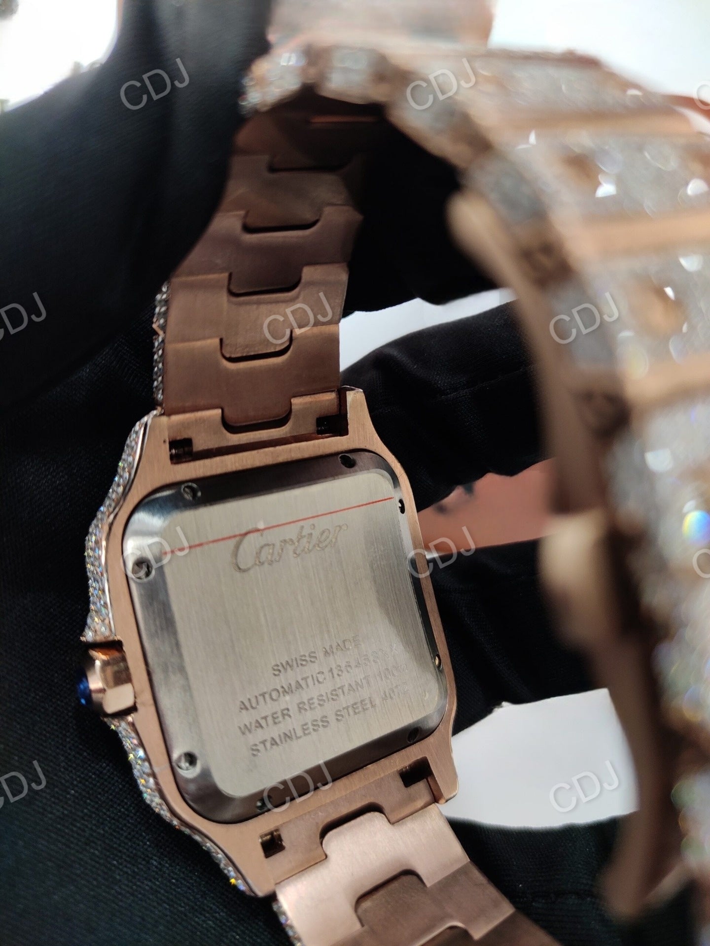 Full Rose cartier Santos Wrist Watch For Men customdiamjewel