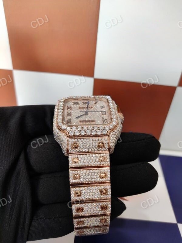 Full Rose cartier Santos Wrist Watch For Men customdiamjewel