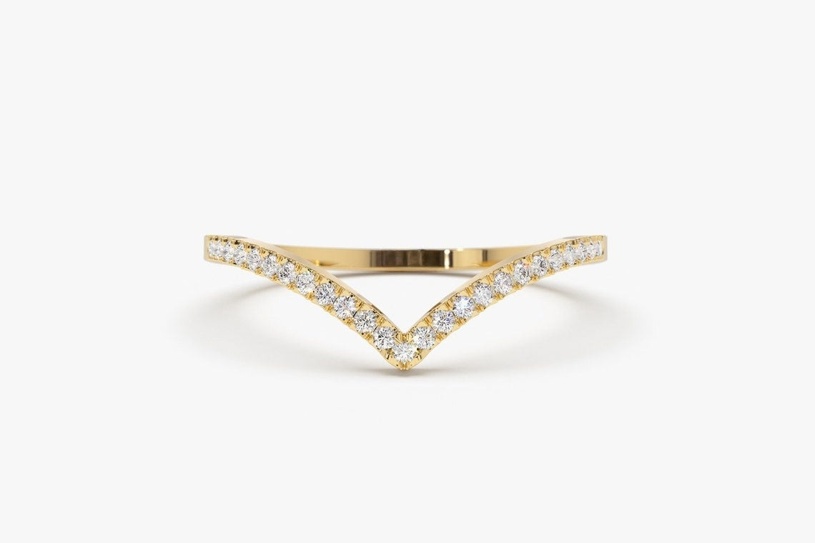 0.14CTW Natural Diamond Chevron Shape Women's Wedding Band  customdiamjewel 10KT Yellow Gold VVS-EF