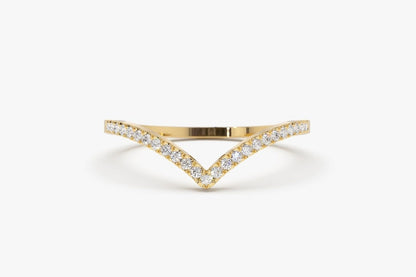 0.14CTW Natural Diamond Chevron Shape Women's Wedding Band  customdiamjewel 10KT Yellow Gold VVS-EF
